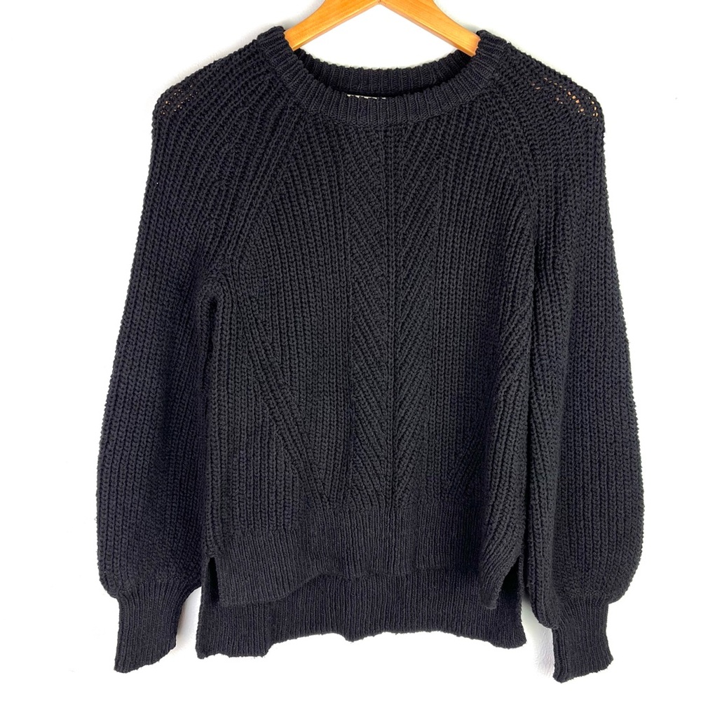 Madewell Balloon Sleeve Black Cotton Sweater